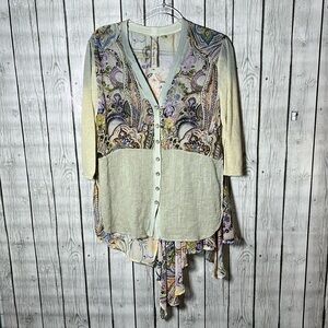 Aratta Silent Journey Asymmetrical Henley button front top size small